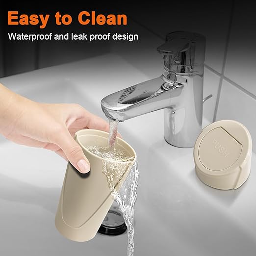 Car Trash Can, Mini Car Trash Bin with Lid, Leakproof Cup Holder Car Garbage Can with 20 Trash Bags, Vehicle Front Back Seat Organizers and Storage for Car, Home, Office, Beige