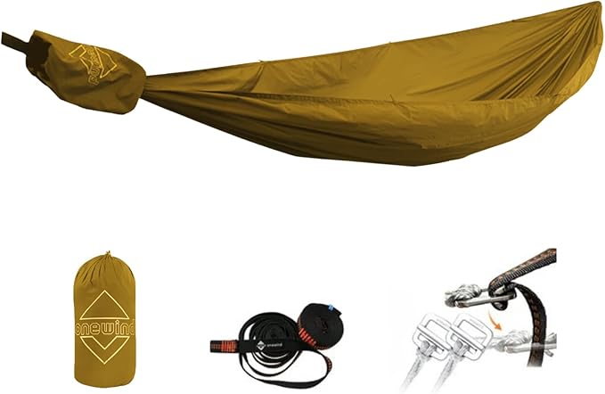 Onewind 11ft Ultralight Camping Hammock, Portable Hammock, 40D 1.7oz Nylon Ripstop with 2 * 12Ft Tree Straps for Camping Hiking Backpacking, 11' x 55" Desert Sand