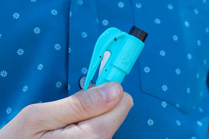 resqme The Original Emergency Keychain Car Escape Tool, 2-in-1 Seatbelt Cutter and Window Breaker, Made in USA, Teal - Compact Emergency Hammer