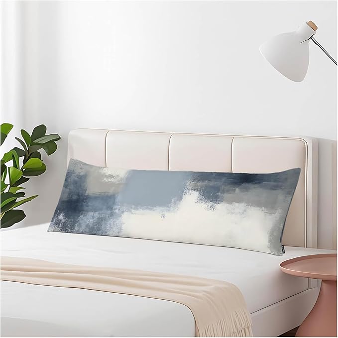 Body Pillow Cover Abstract Painting Blue White Gray Decorative Body Pillow Covers Long Cushion Case Zipper Body Pillowcase Soft Cushion Cover for Bedding,Couch,Home 20"X54"