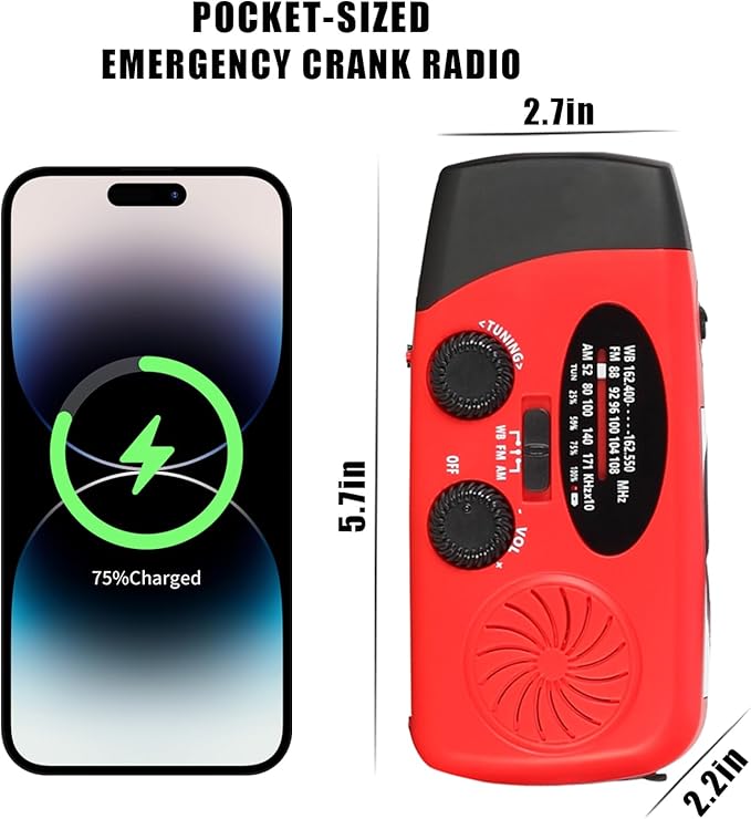 6000mAh/22200mWh Emergency Weather Radio, AM/FM/NOAA Hand Crank Solar Powered Radio, Emergency Phone Charger, 1W 4 Modes Flashlight, SOS Alarm, Earphone Jack, for Emergency