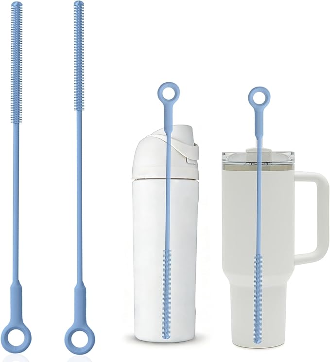 Straw Cleaner Brush Set - Raymeefa Scratch-Free Detail Cleaning for Reusable Straws & Tumblers (Blue)