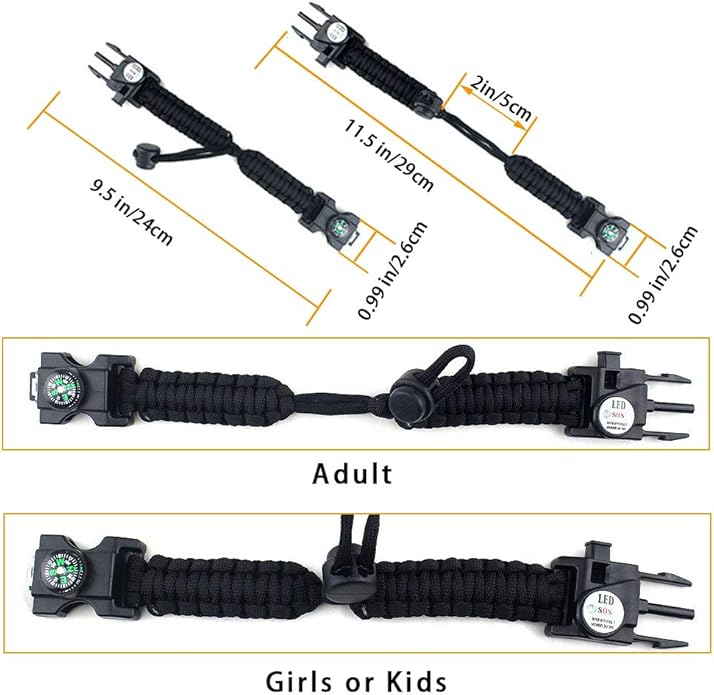 Survival Paracord Bracelet,Fire Starter,Waterproof SOS Light, Compass, Whistle, Adjustable AK87 20 in 1,Outdoor Ultimate Tactical Survival Gear Set,Gift for Kids,Men