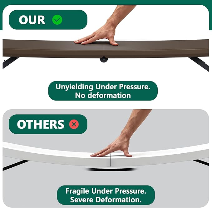Folding Table 4ft - Heavy Duty Fold-in-Half Plastic Table with Adjustable Height, Portable Utility Tables with Steel Legs for Indoor, Outdoor, Picnic, Camping, Dining, Party(Brown)