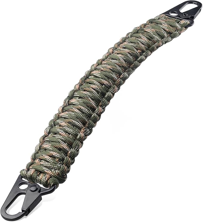 Tactical Paracord Handle，9-core Weaving Paracord Strap for Bag Strap Replacement，Molle Attachment with Metal/Plastic Clips for Backpack Sling Bags Water Bottle Holder