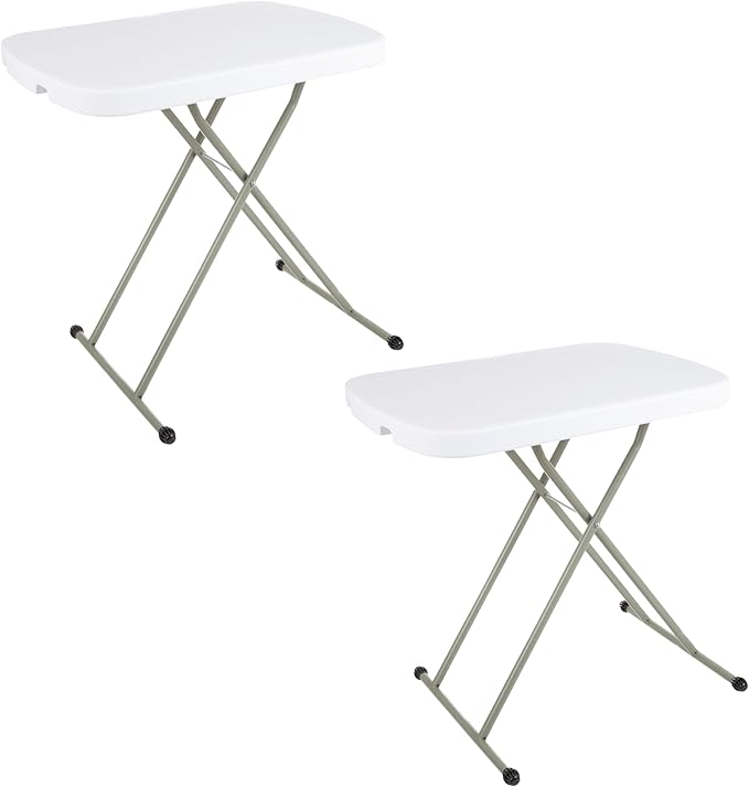 Lavish Home Portable Folding Tables - Lightweight Portable Folding Desk with Adjustable Height - Small Indoor Outdoor Plastic Table for TV Tray, Playing Cards & Craft Room (Set of 2/White/26 Wide)