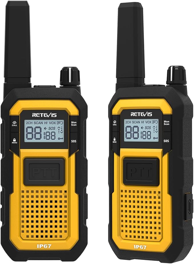 Retevis RB48 Walkie Talkies for Adults, Heavy Duty 2 Way Radios Long Range with Six-Way Charger, IP67 Waterproof, Shock Resistant, Dual PTT, for Jobsite Construction(6 Pack)
