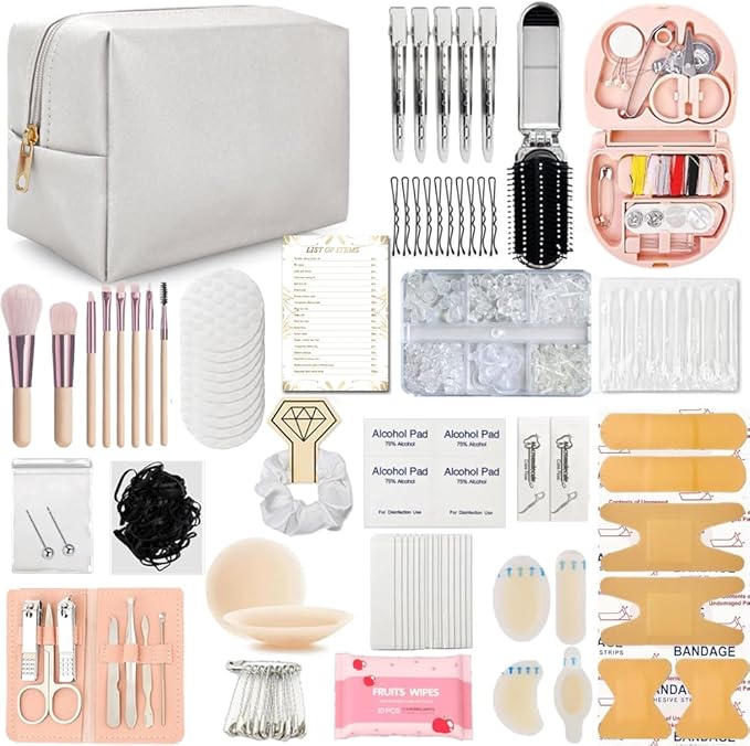 Emergency Kit for Women – Mini Emergency Kit with 50+ Bridal Suit Essentials, Purse Essentials Kit, Wedding Day Survival Kit, Emergency Bride Kit, Women’s Emergency Kit, Wedding Survival Kit