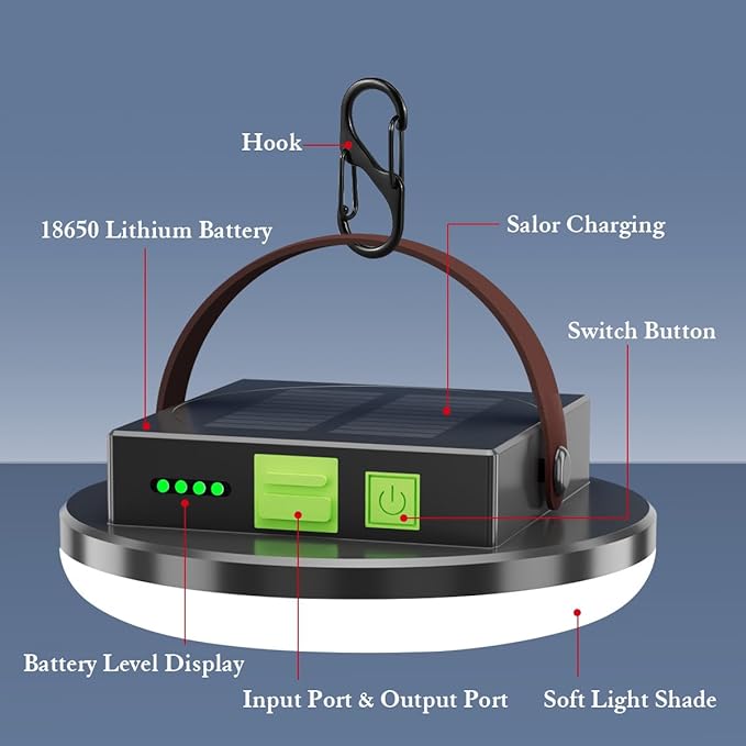 4500LM Solar Camping Light Portable LED Camping Lantern Rechargeable Light 45W, Waterproof Hanging Tent Lights for Camping, Emergency, Hurricane, Power Outage
