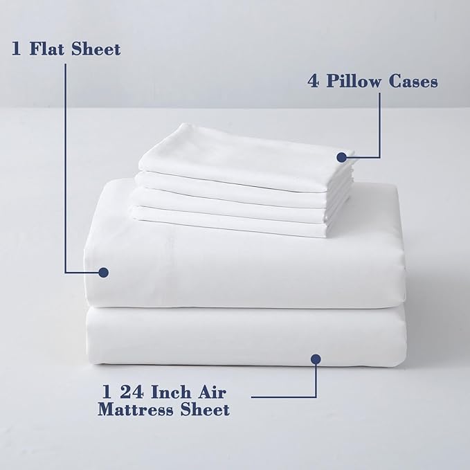 Air Mattress Sheet Set for 16-24 Inch Air Beds Full Size,Deep Pocket Fitted Sheet with Inflation Opening,Soft & Breathable, for Guests, Camping, RVs, Includes Pillowcase Flat Sheet Fitted Sheet,White