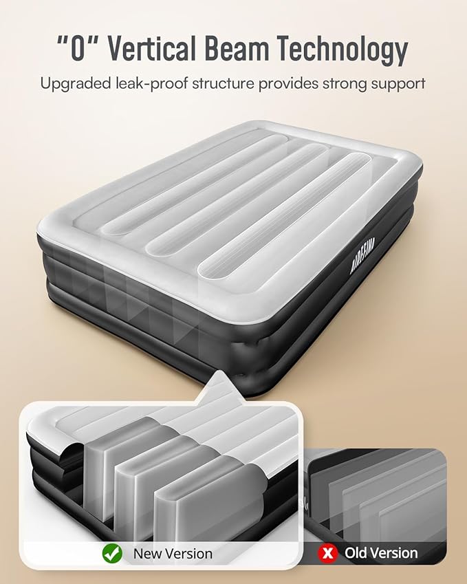 Airefina Air Mattress Full with Built in Pump, Comfort 18" Raised Inflatable Mattress, Upgraded Vertical Beams Blow Up Mattress Air Bed with Carry Bag for Guest Home, Colchones Inflables 700 lbs Max