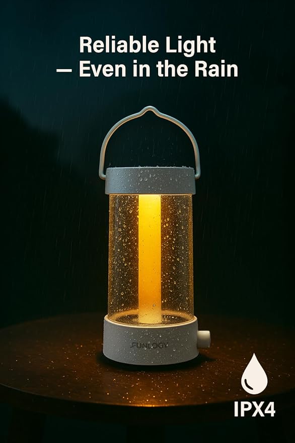 FUNLOGY Lantern - Rechargeable LED Camping Lantern, Vintage 360° Dimmable Light , 4000mAh Power Bank, High CRI 95, IPX4 Water-Resistant, Portable for Home, Emergency, Outdoor, White