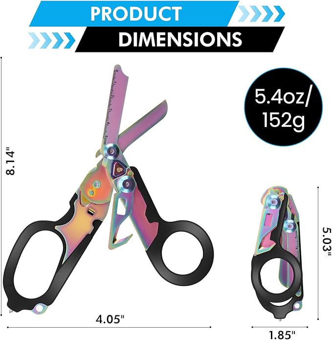 6in1 Trauma Shears, Stainless Steel Pocket Scissors Glass Breaker Emergency Medical Trauma Scissors,Outdoor Camping Tools Multi-function Shears (Carbon Black)