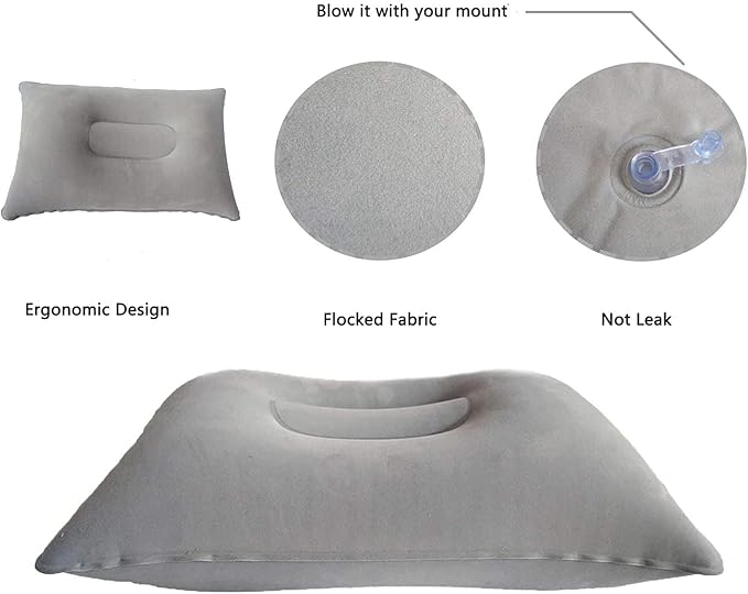 Alovexiong 2 Pack Gray Ultralight Inflatable Pillow Small Squared Flocked Fabric Air Pillow for Hiking, Camping, Traveling, Napping, Desk Rest, Neck & Lumbar Support