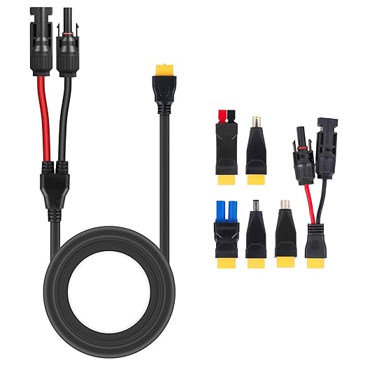 Solar Panel Connector Kit 6 in 1 Cable Solar Connector 14AWG Heavy-Duty Cable Weatherproof for RV Camping Portable Power Staion Generator DC5521 7909 8020 XT60 (16FT)