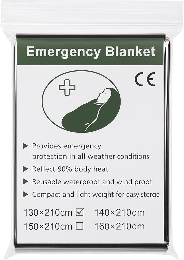 50 Pack Emergency Foil Blankets 51” x 83” – Thermal Mylar Survival Blankets Individually Wrapped for Outdoors, Camping, Hiking, First Aid, Emergency Preparedness & Homeless Outreach