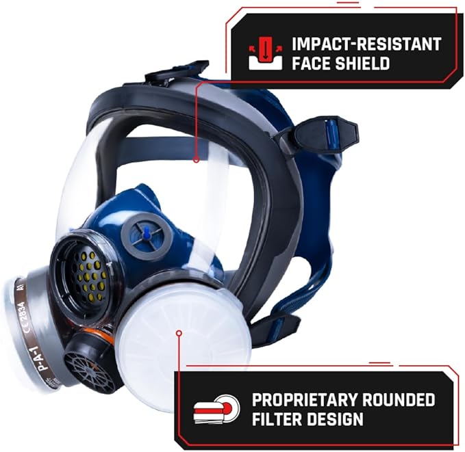 Parcil Distribution Full Face Respirator Mask - Air Purifying, Organic Vapor & Particulate - Industrial Use - CE Tested