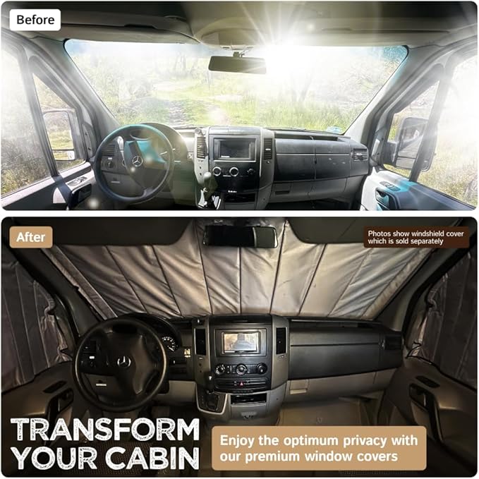 Living in a Bubble Insulated Blackout Front Window Covers (Pair) for Mercedes Sprinter Van Year 2019-2026, VS30
