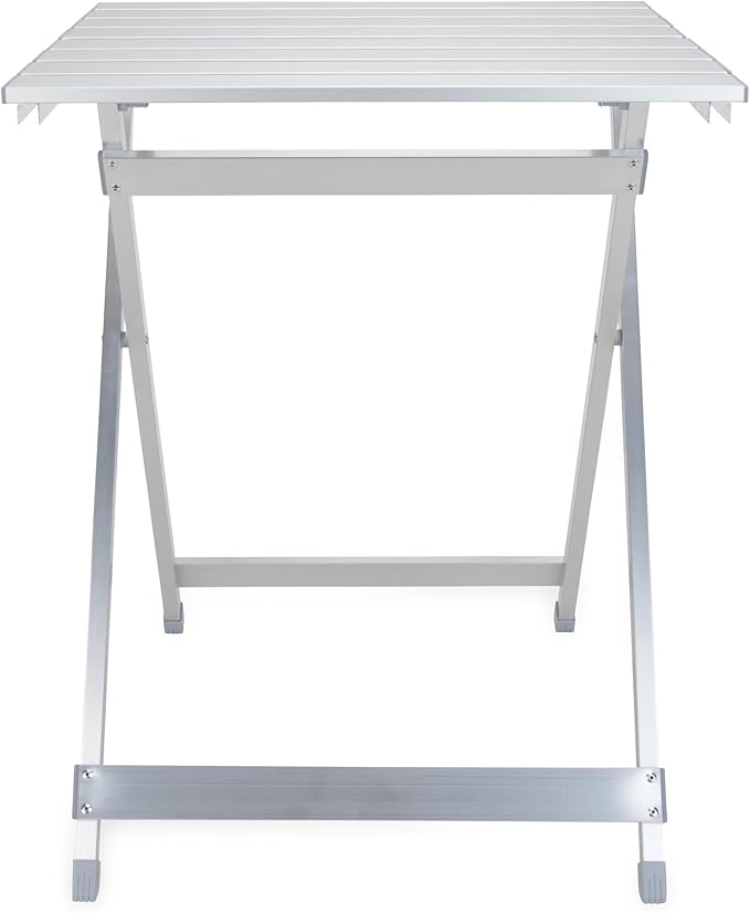 Camco Large Aluminum Side Table - Features Easy Setup & Supports Up to 110lbs - 19.5 L x 20” W x 24.25” H - Great for Camping, RVing & More - Folds to 2” (W) for RV Storage and Organization (51891)
