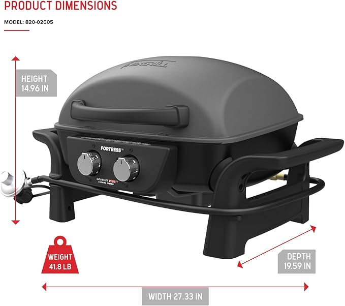 Nexgrill Fortess 2-Burner Portable Gas Grill & Griddle Combo with 263 SQ In Cooking Space, Easy Lift Handles, 13,500 BTU, 2-in-1 Small Tabletop Grill for Camping, Outdoor Cooking, and More - 820-02005