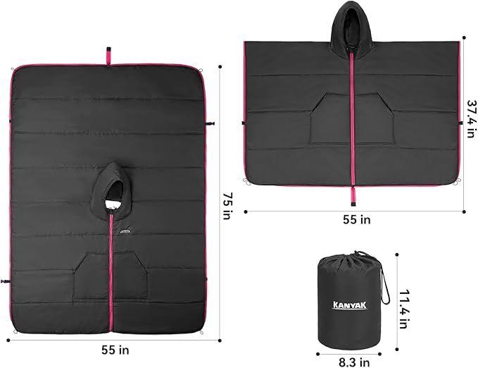 Camping Blanket Poncho, Large Wearable Blankets, 75 x 55 inch Cape, Windproof & Water-Repellent, Portable & Warm, for Outdoor, Sports, Travel, Car