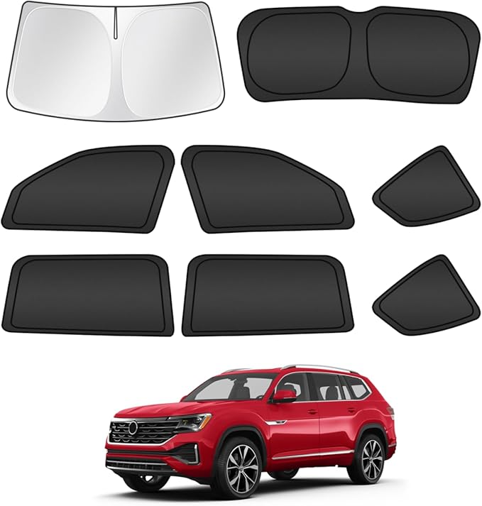 T TGBROS Windshield Sun Shade for Volkswagen VW Atlas (NOT Cross Sport) 2018-2025 Car Window Shades Thicken UV Block and Blackout Privacy Foldable Sunshades 8PCS Accessories Keep Cool Sun Visor Covers