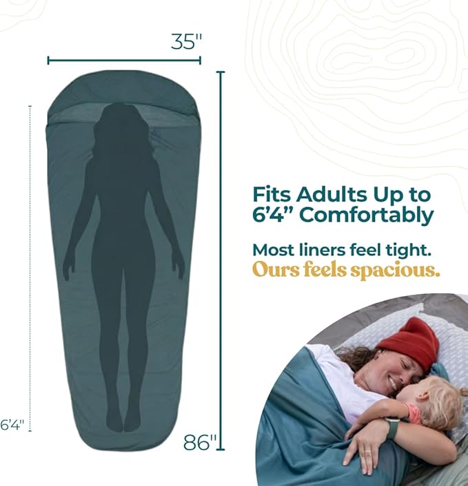 Sleeping Bag Liner for Hot or Cold Weather Camping, Ultra-Soft, Washable 86x35" , Lightweight & Anti-Static Polyester Knit, Sleep Sack Adult Travel Sheets, Summer Sleeping Bag liner Cotton Feel