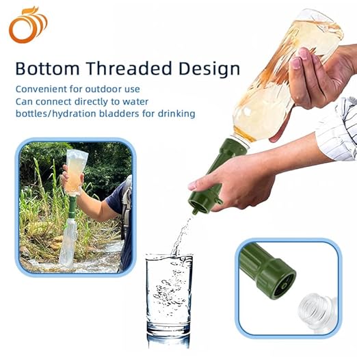 Outdoor Water Filter for Drinking Survival, Portable Water Purifier and Filtration System for Camping, Hiking, Travel, and Emergency Preparedness (Green)