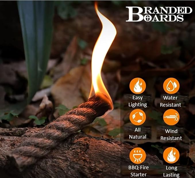 Bushcraft Fire Starter Kits. Ferrocerium Rod, Multi Tool Fire Striker, Waterproof Waxed Jute Rope Tinder, Survival Paracord, Emergency Whistle, Burlap Bag