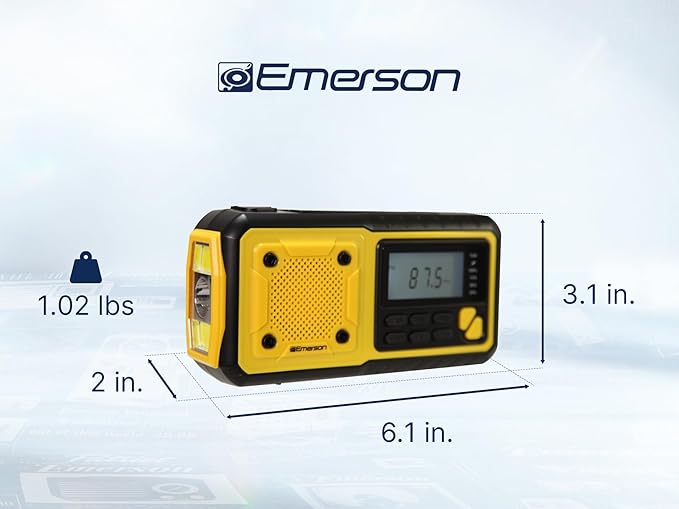Emerson ER-7051 Emergency AM/FM Radio with NOAA Weather Band, Built-in Power Bank, Hand Crank, Solar Charging, LED Flashlight, and SOS Alarm – Essential Survival Gear for Camping and Emergency Prep