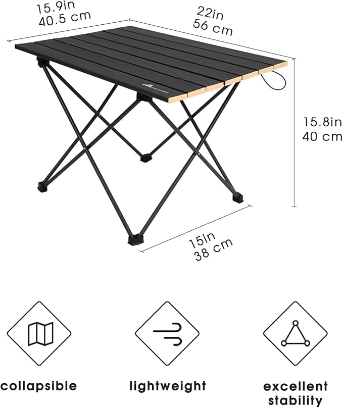 MOON LENCE Ultralight Folding Camping Table, Compact, Portable with Carry Bag, for Outdoor Cooking, Picnic, Camp, Boat, Travel (Black, Gold Side - M)