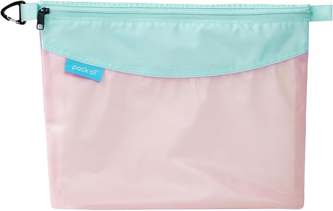 pack all Water-resistant Material Zipper Pouch, Mesh Zipper Bag for Storage, Travel, Office (Large, Pink)