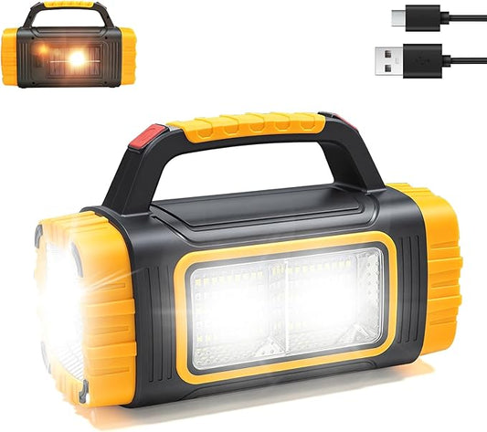 Solar Powered Flashlight Rechargeable, 8 Light Modes 2000mAh Battery 3000 Lumens USB LED Handheld Flashlights, Multi-Function Flashlight for Emergency Spotlight Camping Lantern Hiking (YELLOW)1PC