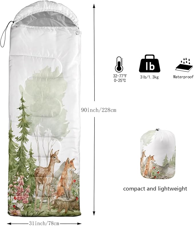 QOOMO Axolotl Cute Camping Sleeping Bags,3 Season Warm & Cool Weather,Lightweight,Waterproof Sleeping Bags for Adults & Kids,Traveling,and Outdoors