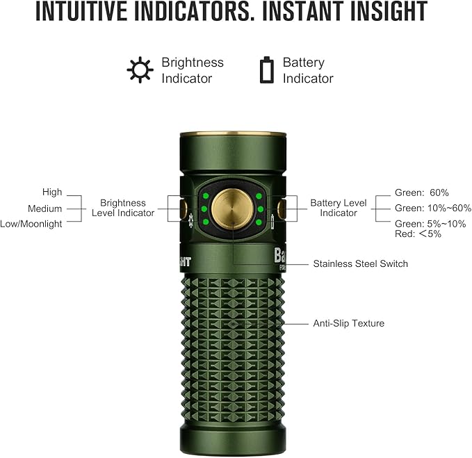 OLIGHT Baton4 Premium Edition EDC Flashlights 1300 Lumens with Type-C Charging Box, Powered By Rechargeable Battery, Small Bright Light IPX8 Waterproof for Emergencies Outdoors (OD Green)