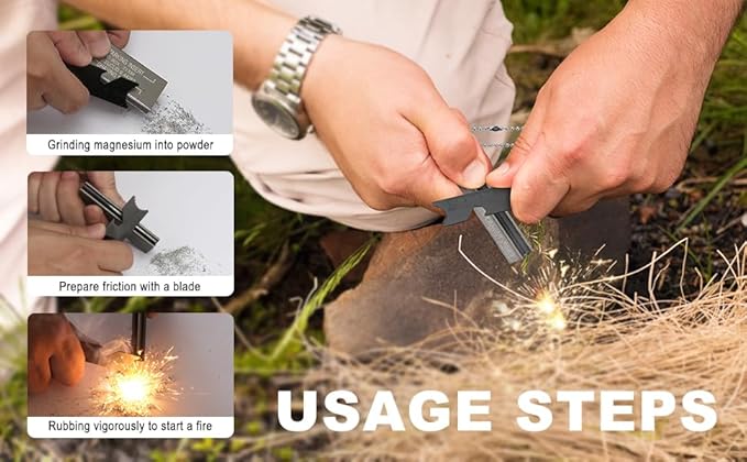 Magnesium Fire Starter Waterproof Fire Steel for Camping, Hiking, Hunting, Backpacking,Outdoor Survival fire Striker Kit(4 Pack)
