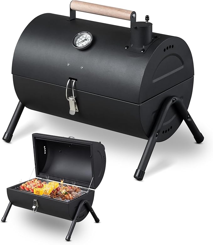 Outvita Portable Charcoal Grill, Tabletop Multi-functional Barbecue Smoker, Small BBQ Grill for Outdoor Cooking Camping Hiking Picnic Garden Beach Party