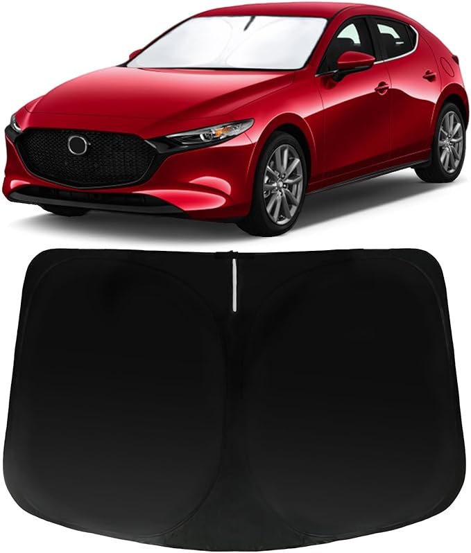 Windshield Sun Shade for 2019-2025 2026 Mazda 3 Mazda3, Car Front Window Sunshade with 240T Sun Visor Protector Blocks UV Rays Heat Sun Shield Accessories