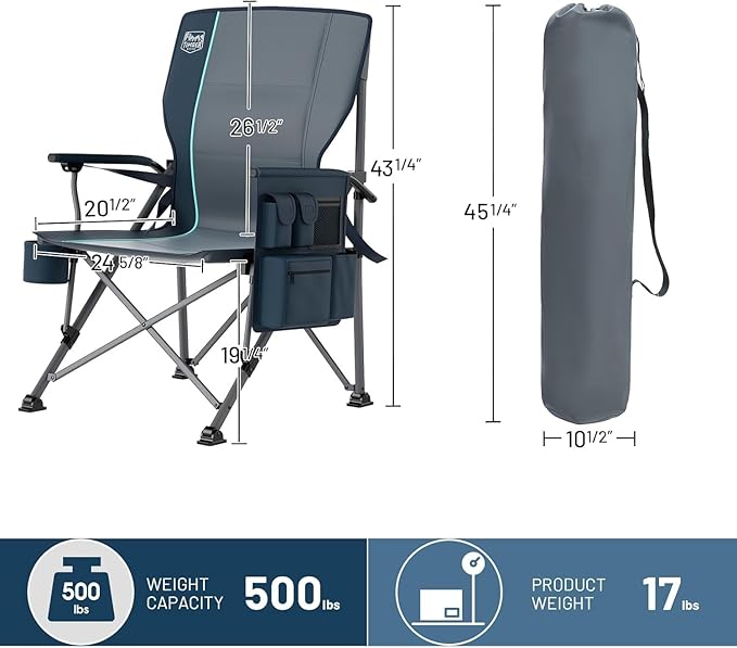 TIMBER RIDGE Oversized Folding Camping Chair with Lumbar Support Adjustable High Back Heavy Duty for Adults Support up to 500lbs with Cup Holder, Cooler Bag, Side Pocket, Blue 2 Pack
