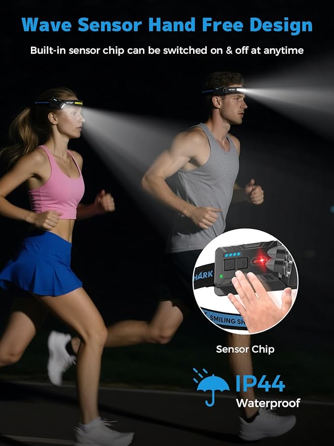 Smiling Shark TD-0123-S Headlamp, 2-Pack 2400mAh Ultra-Bright Head Lamp Flashlight Rechargeable with Multi-Mode LED Head Lamp with 270°Rotated for Outdoor, Camping, Hiking