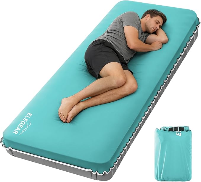 Elegear Air & Foam Self-Inflating Sleeping Pad, CumbreX™ 4" Ultra-Thick Memory Foam Camping Mattress Pad with Air Pump, Compact R-Value 9.5 4-Season Camp Mat for Travel Outdoor - Single Blue