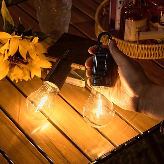 Solar Camping Lights Hooked Tent Lamp Hanging Outdoor Camp Small Rechargeable Bulb Lantern with Clip Hook 3 Lighting Modes for Hiking Backpacking Warm Light 8 Pack