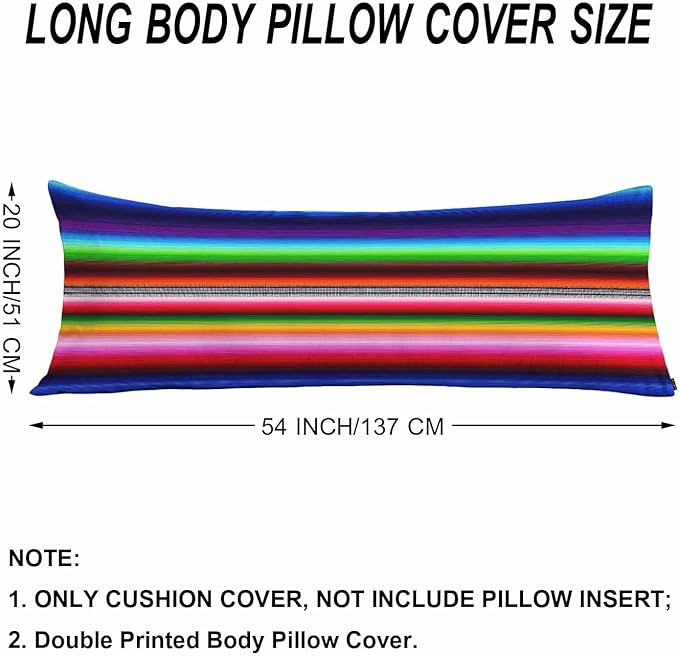 Mexican Boho Body Pillow Covers for Adults, Mexican Blanket Stripes Colorful Sleeper Pillow Covers Lumbar Body Cushion Cover 20"X54" Body Pillowcase for Home Bedroom Office Hotel