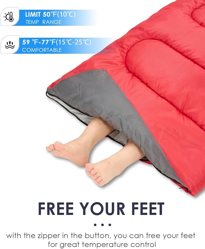 JEAOUIA Sleeping Bags for Adults Backpacking Lightweight Waterproof- Cold Weather Sleeping Bag for Girls Boys Mens for Warm Camping Hiking Outdoor Travel Hunting with Compression Bags（RED）