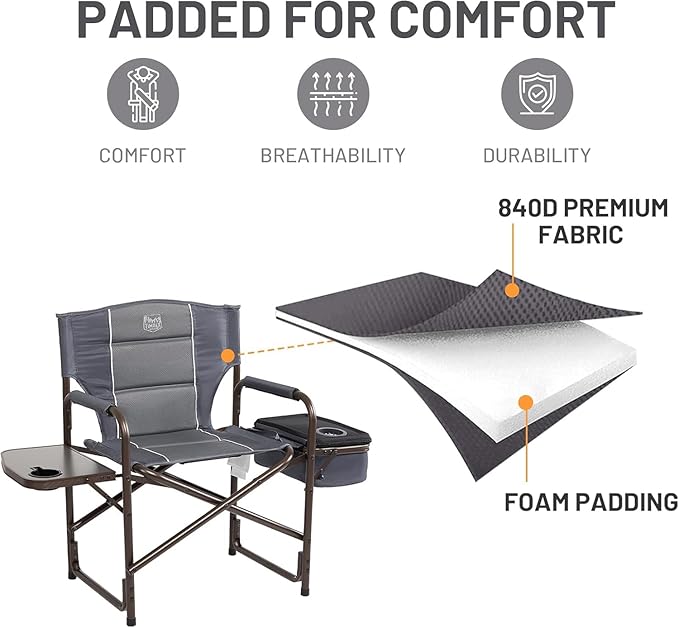 Timber Ridge Folding Camping Chair with Cooler Bag, Director Chair Foldable with Side Table for Adults, Camp Chairs for Outdoor, Lawn, Sports, Fishing, Heavy Duty Supports 300lbs, Grey-2 Pack