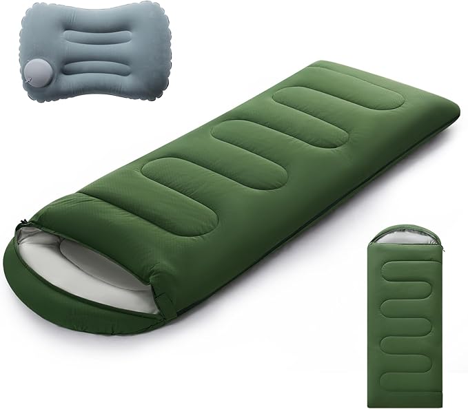 Sleeping Bags for Adults & Kids Lightweight Waterproof 3-4 Season Warm with Inflatable Pillow–Compact Portable Sleeping Bag for Cold Weather Camping, Hiking, Travel, Indoor/Outdoor Use
