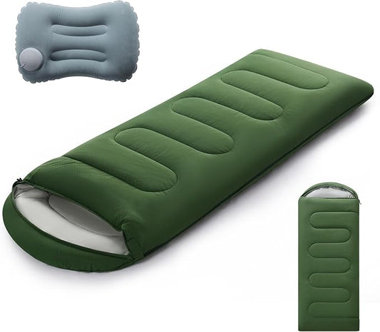 Sleeping Bags for Adults & Kids Lightweight Waterproof 3-4 Season Warm with Inflatable Pillow–Compact Portable Sleeping Bag for Cold Weather Camping, Hiking, Travel, Indoor/Outdoor Use