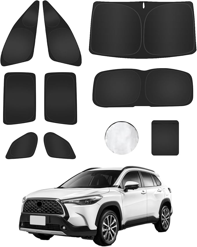 8PCS Windshield Sun Shade for Toyota Corolla Cross 2020-2024 2025 Accessories-Full Coverage Front Rear Side Triangular Window Shade Cover Sun Visor Kit-UV Ray & Privacy Protection for Camping