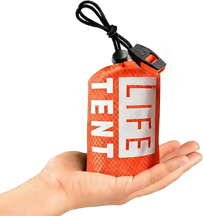 2 Person Emergency Survival Tube Tent, Waterproof Lightweight Shelter with Whistle, Paracord & 2 Thermal Blankets, Sun & Storm Protection for Camping, Hiking, Tornado & Bug Out Kit
