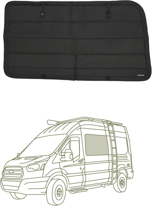 VanEssential Insulated Stealth Blackout Window Cover Designed for Ford Transit High/Medium Roof Full Plastic Trim Crew Window (Van Years 2015 - Current) - Black
